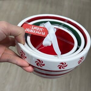 Peppermint Holiday Bowl Set - Red, Green, White